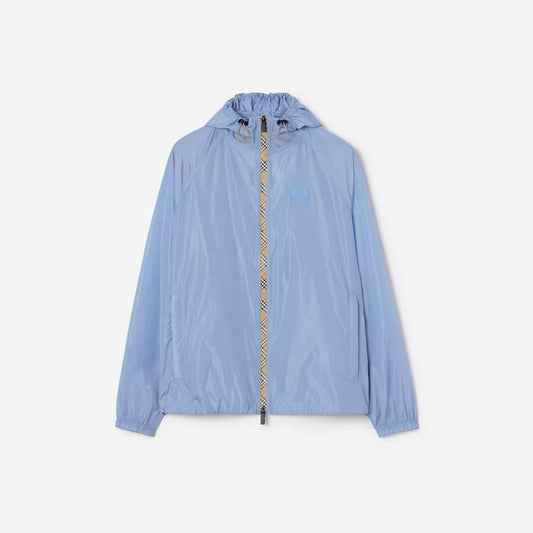 burberry Men's Nylon Hooded Jacket with Plaid Trim – Available in Multiple Colors