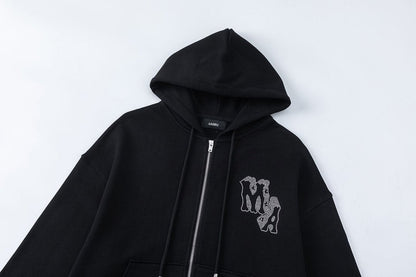 AMIRI Crystal AM Logo-print zip-up hoodie