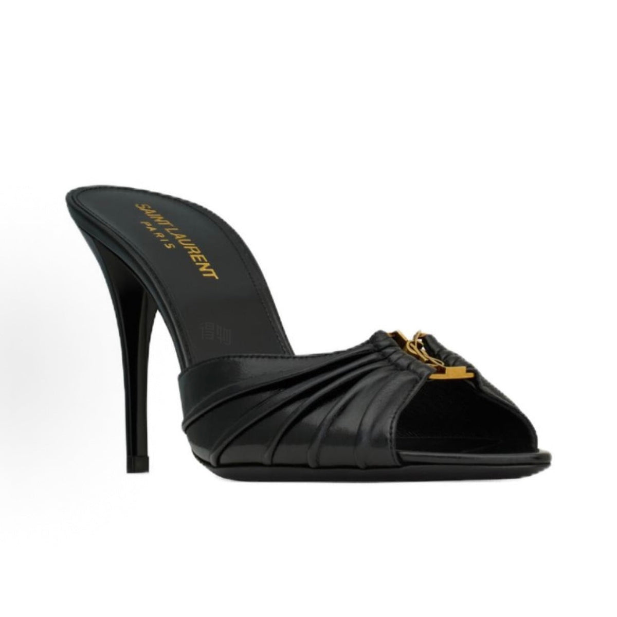 Saintlaurent Babylone Women's Black Lambskin Pointed-Toe Open-Toe Slides (9cm)