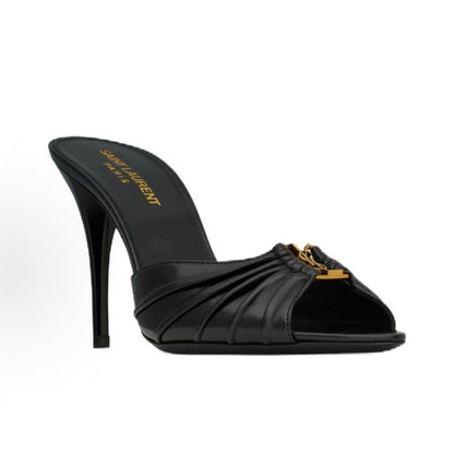 Saintlaurent Babylone Women's Black Lambskin Pointed-Toe Open-Toe Slides (9cm)