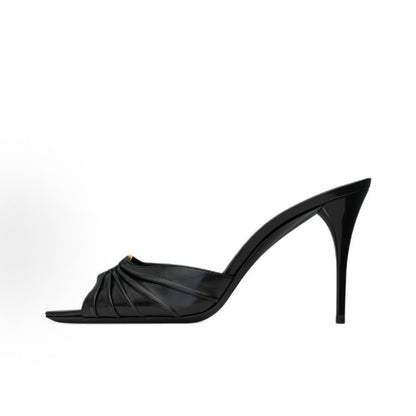 Saintlaurent Babylone Women's Black Lambskin Pointed-Toe Open-Toe Slides (9cm)
