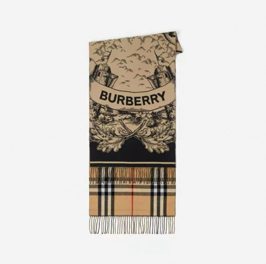 burberry Reversible Equestrian Knight Logo Cashmere Scarf 80737681