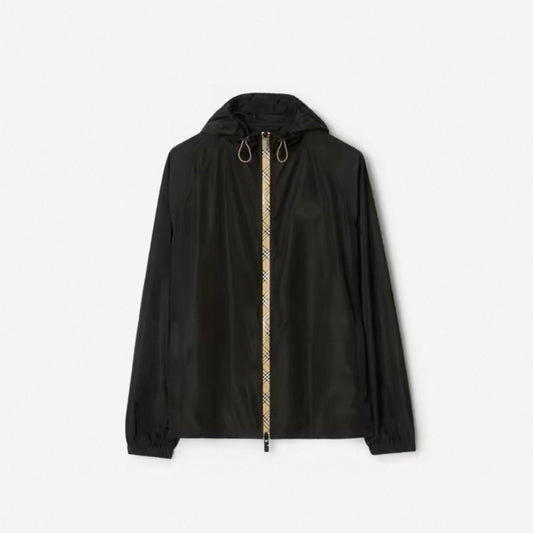 burberry Men's Nylon Hooded Jacket with Plaid Trim – Available in Multiple Colors