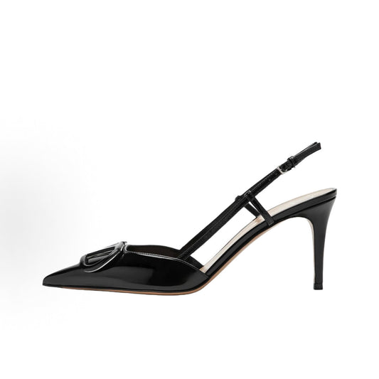 Valentino VLogo Black 8cm Pointed-Toe Stiletto Heels with Buckle (Women's)