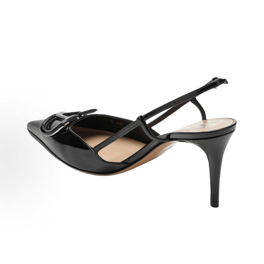 Valentino VLogo Black 8cm Pointed-Toe Stiletto Heels with Buckle (Women's)