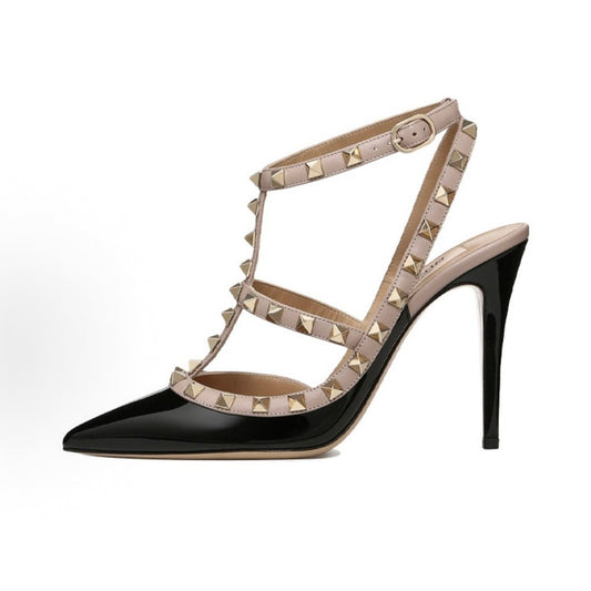 Valentino Rockstud Leather Stiletto High Heels (10cm) – Women's – Black and Pink
